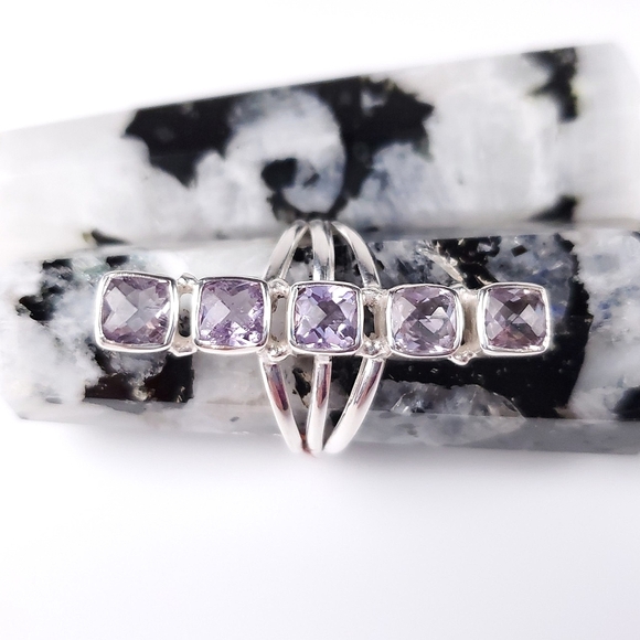 🎉HP~12/19🎉 Sterling Silver 5 Stone Checkerboard Kunzite Crawler Ring Size 9 - Picture 13 of 16
